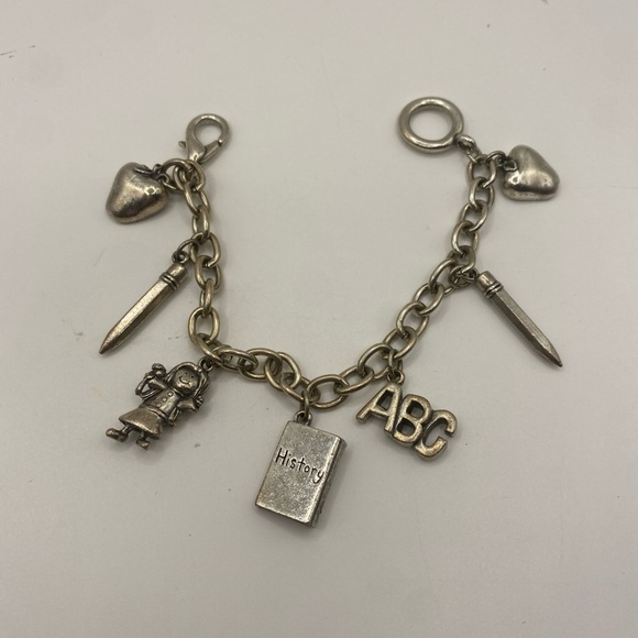 Silver Charm Bracelet with ABC and History Charms - Picture 4 of 5